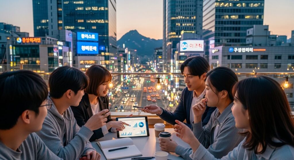 2026년 청년 월세 지원 제도 신청 자격을 확인하며 대화하는 청년들