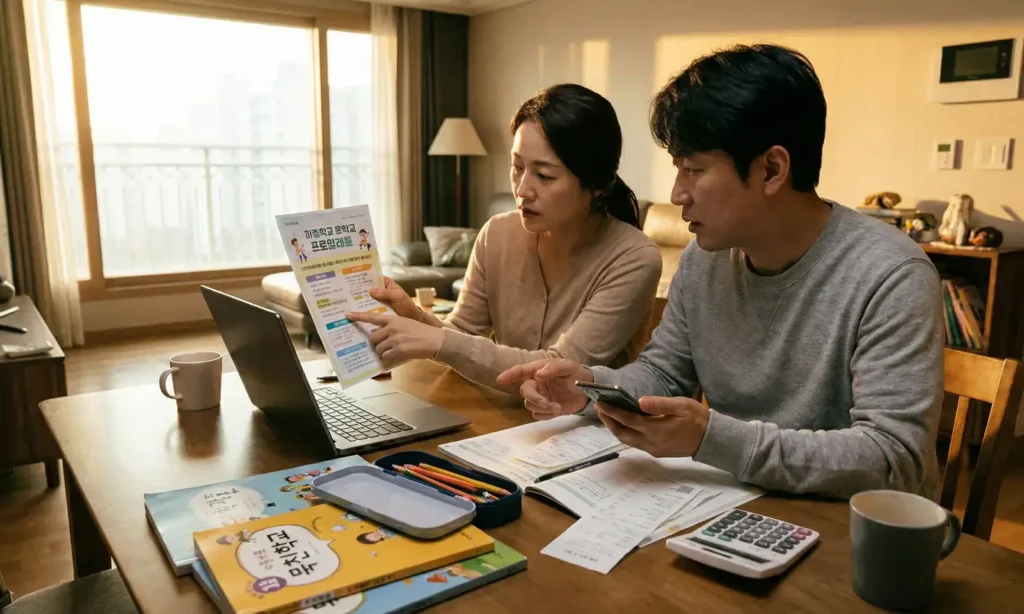 2026 방과후 바우처와 자유수강권 사용처를 확인하는 부모 모습
