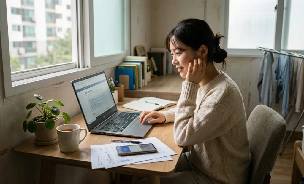 노트북으로 근로장려금 신청 방법을 확인하는 모습