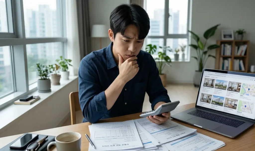 재산세와 종부세 계산을 고민하며 서류를 확인하는 남성