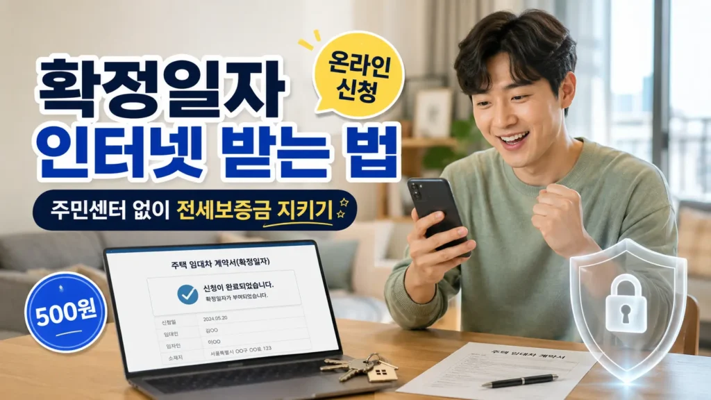 확정일자 인터넷 신청을 완료한 남성이 전세보증금 보호를 확인하는 모습