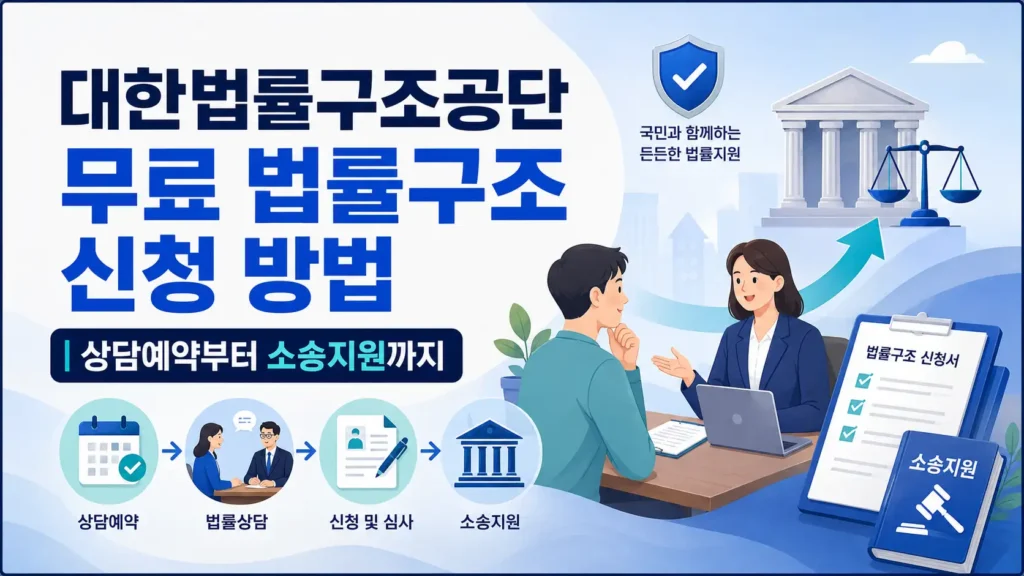대한법률구조공단 무료 법률구조 신청 방법과 상담예약부터 소송지원까지의 절차를 설명하는 대표이미지