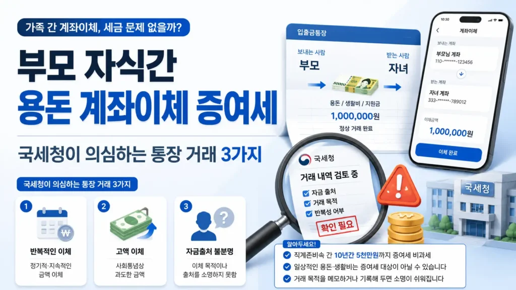 부모 자식간 용돈 계좌이체와 증여세 문제, 국세청이 의심하는 통장 거래 3가지 안내 이미지