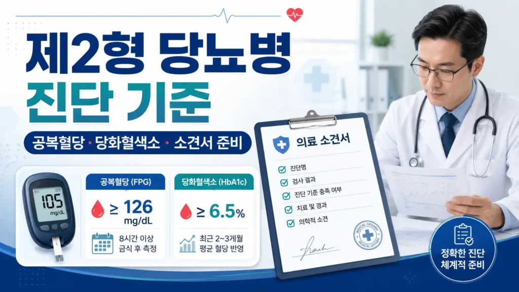 제2형 당뇨병 진단 기준 공복혈당 당화혈색소 의사 소견서 준비 대표 이미지