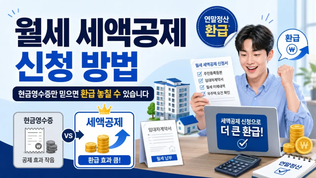 월세 세액공제 신청 방법과 현금영수증 소득공제 차이를 설명하는 이미지