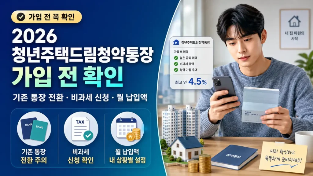 2026 청년주택드림청약통장 가입 전 기존 통장 전환 비과세 신청 월 납입액 확인