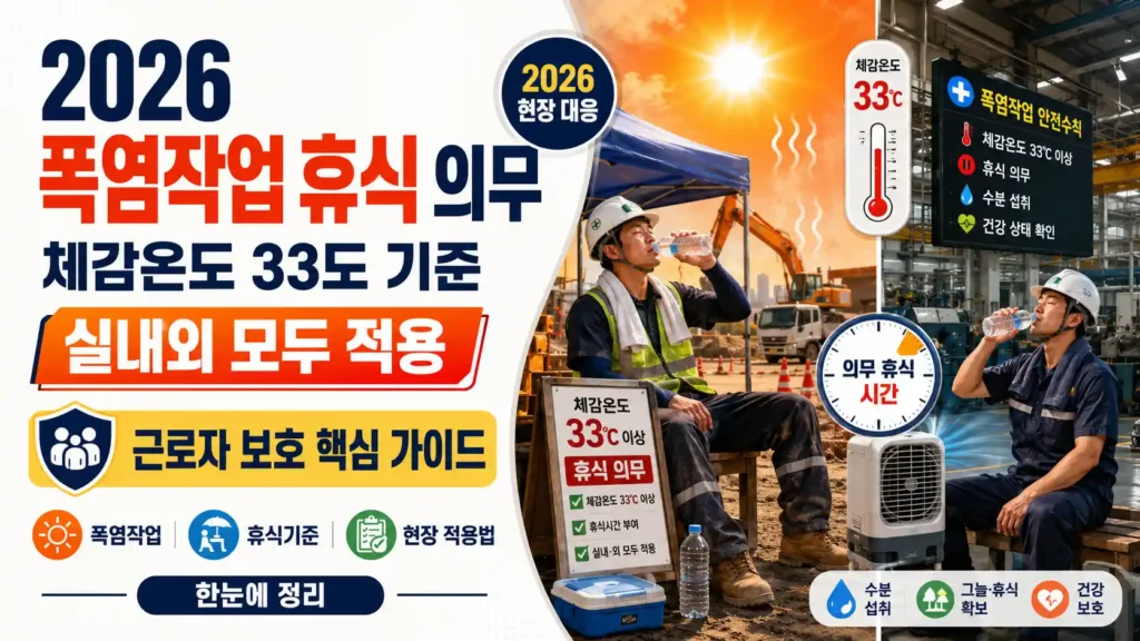 2026 폭염작업 휴식 의무와 체감온도 33도 기준 및 실내외 적용 안내