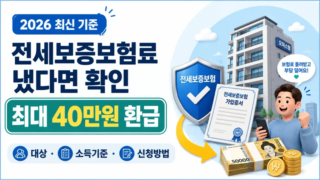 2026 전세보증보험료 최대 40만원 환급 대상 소득기준 신청방법 안내