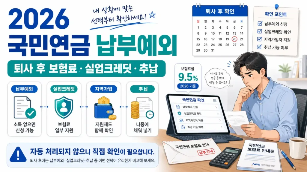 2026 국민연금 납부예외 퇴사 후 보험료 실업크레딧 추납 신청 안내