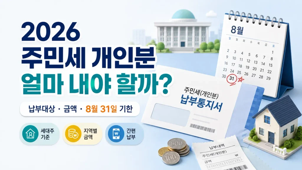 2026 주민세 개인분 납부대상 금액 8월 31일 납부기한 안내