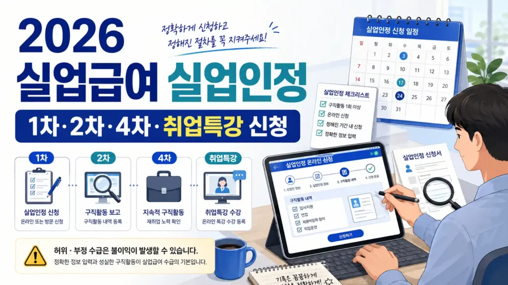 2026 실업급여 실업인정 1차 2차 4차 취업특강 신청 방법 안내