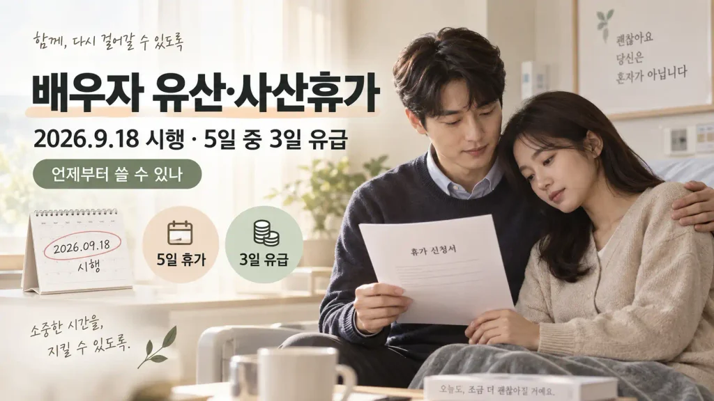 2026 배우자 유산·사산휴가 5일 중 3일 유급 및 9월 18일 시행 안내 대표이미지