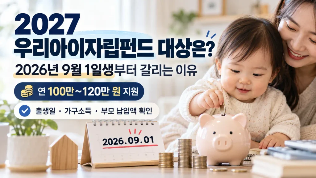 2027 우리아이자립펀드 대상과 2026년 9월 1일 출생 기준, 연 100만~120만 원 지원 조건 안내