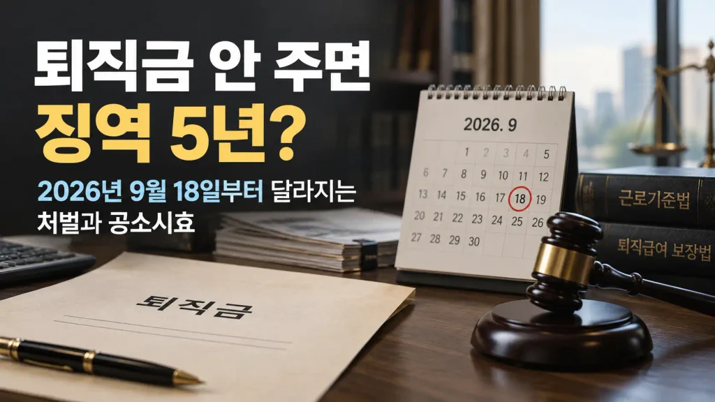 퇴직금 미지급 시 2026년 9월 18일부터 강화되는 처벌과 공소시효를 설명하는 대표이미지