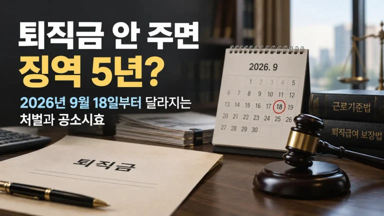 퇴직금 미지급 시 2026년 9월 18일부터 강화되는 처벌과 공소시효를 설명하는 대표이미지