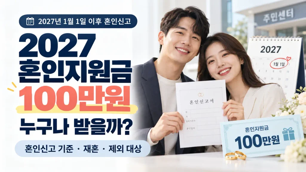 2027 혼인지원금 100만원 지급 대상 및 혼인신고 기준, 재혼 부부와 지원 제외 대상 안내
