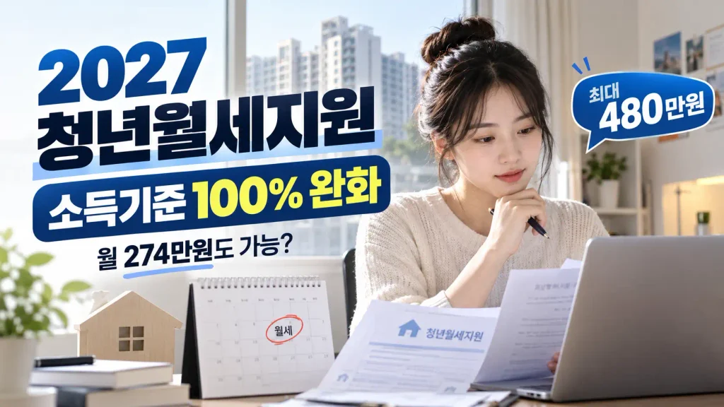 2027 청년월세지원 소득기준 중위소득 100% 완화, 월 소득 274만원 지원 가능 여부 및 최대 480만원 안내